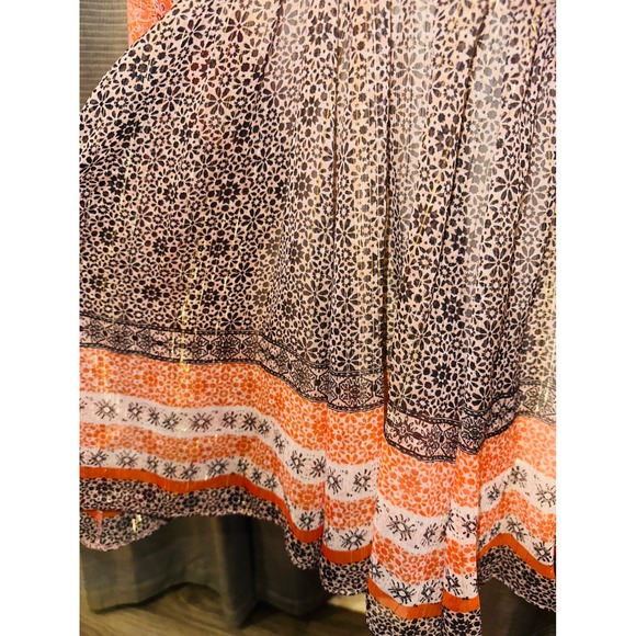 P2 Free People Aliyah Peasant Tunic Top Orange Mixed Print Metallic Boho Medium - Picture 4 of 7